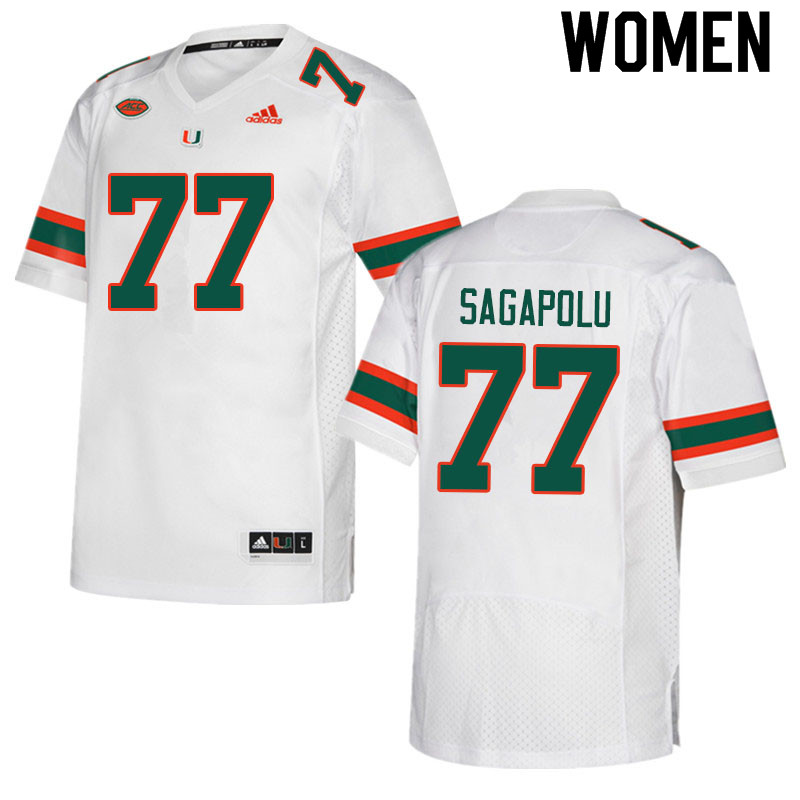 Women #77 Logan Sagapolu Miami Hurricanes College Football Jerseys Sale-White - Click Image to Close